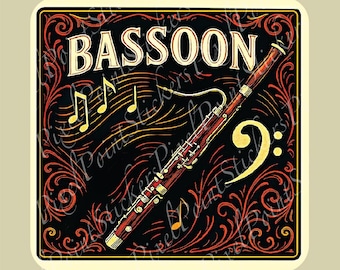 Bassoon Sticker | Woodwind Music Gift | Vintage Bassoon Decal for Laptops, Cases, and Water Bottles