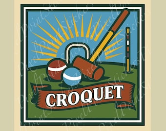 Croquet Sticker – Vintage Woodcut Sports Sticker – PixelPoint Sports Series