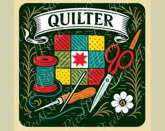Quilter Sticker | Sewing Lover Gift | Vintage Quilting Decal for Laptops, Notebooks, and Sewing Rooms