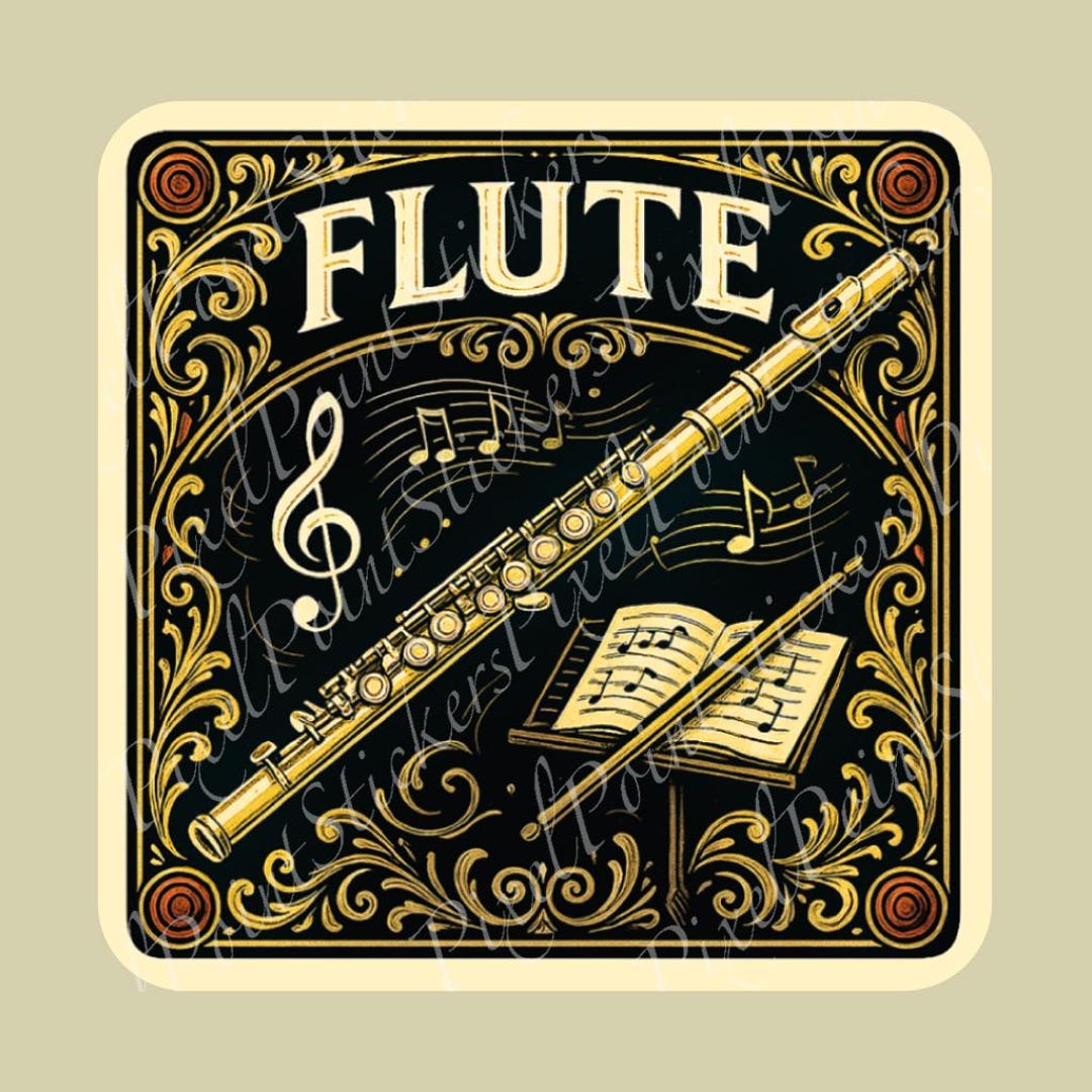 Flute Sticker Flute Sticker | Band and Orchestra Gift | Vintage Flute Decal for ...