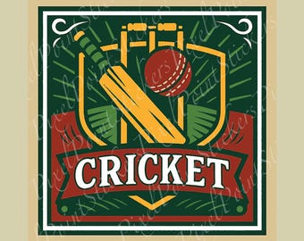 Cricket Vinyl Sticker – Vintage Sports Emblem Style Waterproof Sticker for Players, Fans, and Coaches