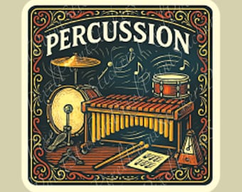Percussion Sticker | Band and Drumline Gift | Vintage Percussion Decal for Laptops, Cases, and Water Bottles