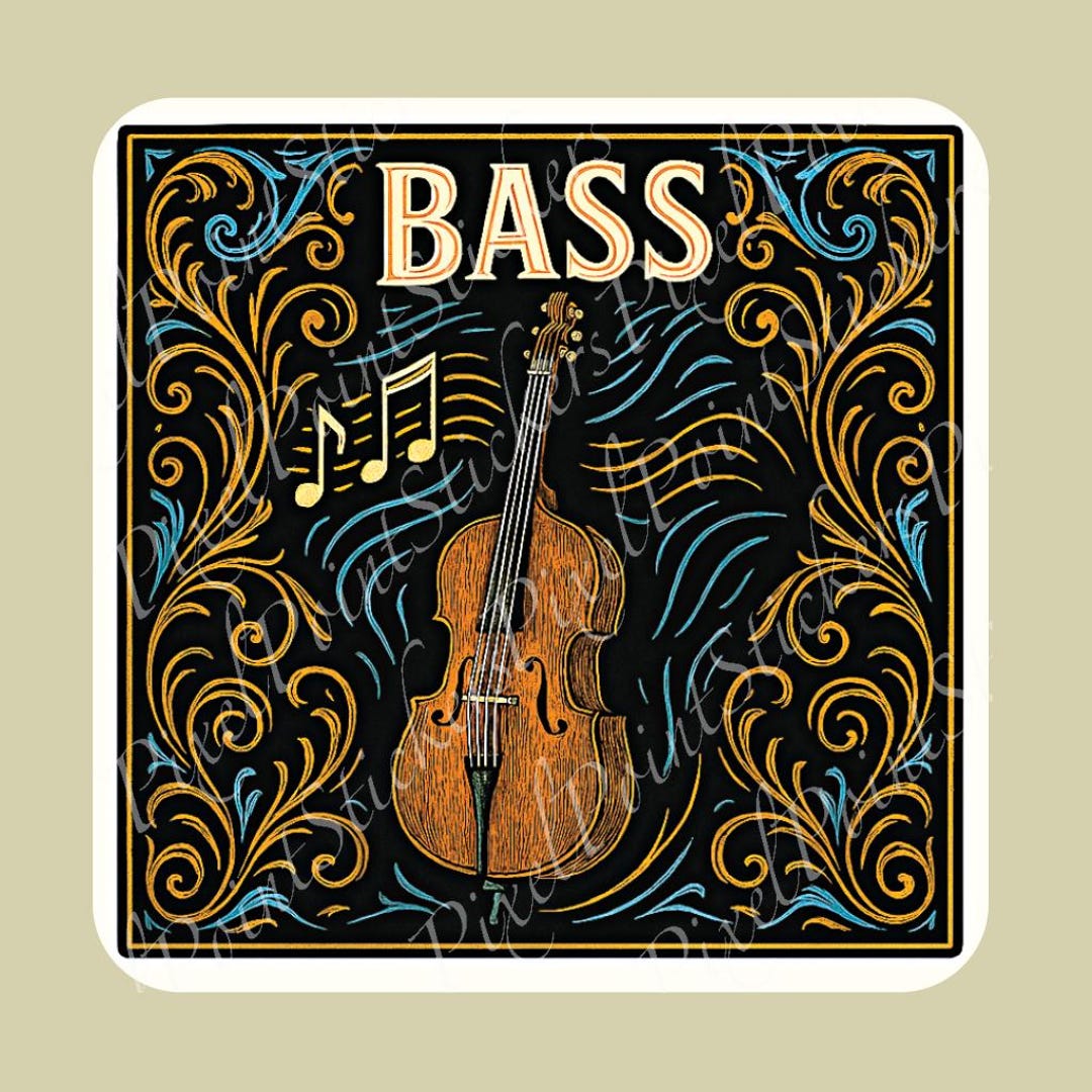 Sticker Open Bas Bass Sticker | Upright Bass Music Gift | Vintage String Bass Decal for ...