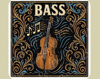 Bass Sticker | Upright Bass Music Gift | Vintage String Bass Decal for Laptops, Bottles, and Instrument Cases