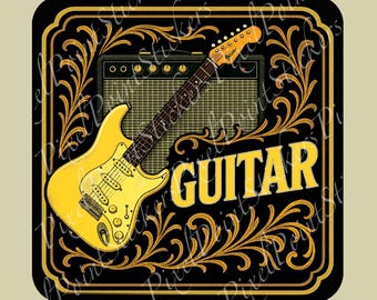 Electric Guitar Sticker | Stratocaster & Amp Decal | Vintage Rock Guitar Gift for Laptops, Cases, and Bottles