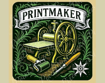Printmaker Sticker | Artist Gift | Vintage Printmaking Decal for Laptops, Notebooks, and Studio Spaces
