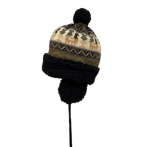 Brown Black Alpaca Beanie Hat with Earflaps Winter Hat Warm Soft Snow Fleece Gift