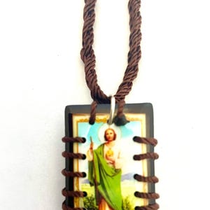St. Jude Thaddeus Brown Wooden Scapular Necklace Religious Christian Catholic Unisex Gift Escapulario Collar de San Judas Tadeo