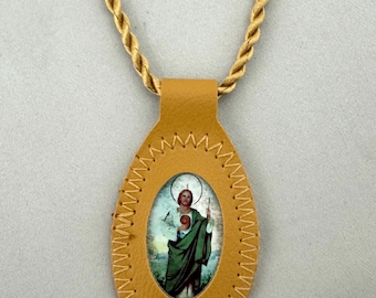 St. Jude Thaddeus Light Brown Scapular Necklace Escapulario Collar de San Judas Tadeo Religious Christian Catholic Unisex Gift