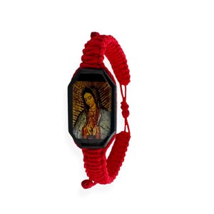Our Lady of Guadalupe Virgin Mary Red Reversible Wooden Bracelet Roped Knotted Corded Unisex Gift Pulsera de la Virgen de Guadalupe