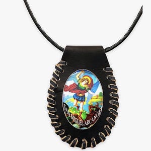 St. Michael Archangel Brown Leather Scapular Necklace Escapulario Collar del San Miguel Arcangel Religious Christian Catholic Unisex Gift