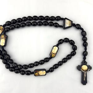 Our Lady of Fatima Virgin Mary Black Wooden Rosary Necklace Rosario de Madera de la Virgen de Fatima Christian Catholic Unisex Gift