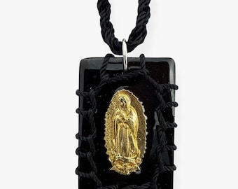 Virgen de Guadalupe Rosario Negro de Madera y Escapulario Cafe de la Virgen set