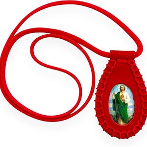 St. Jude Thaddeus Red Leather Scapular Necklace Escapulario Collar de San Judas Tadeo Religious Christian Catholic Unisex Gift