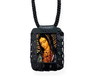 Our Lady of Guadalupe Virgin Mary Black Scapular Necklace Escapulario Collar Virgen de Guadalupe Religious Christian Catholic Unisex Gift