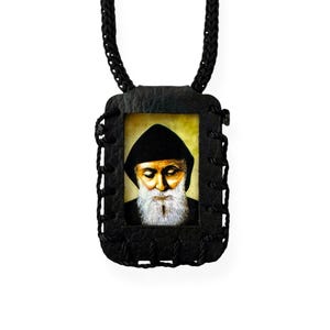 Collier scapulaire noir Saint-Charbel Collier escapulaire de San Charbel religieux chrétien catholique unisexe cadeau