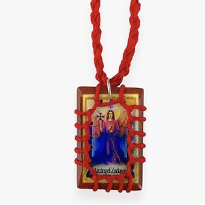 Zadkiel Archangel Red Wooden Scapular Necklace Religious Christian Catholic Unisex Gift Escapulario Zadquiel Patron Saint Hasdiel
