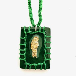 St. Jude Thaddeus Green Reversible Wooden Scapular Necklace Escapulario Collar de San Judas Tadeo Religious Christian Catholic Unisex Gift