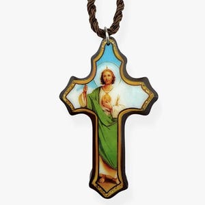 St. Jude Thaddeus Brown Wooden Cross Scapular Necklace Escapulario Collar de San Judas Tadeo Religious Christian Catholic Unisex Gift