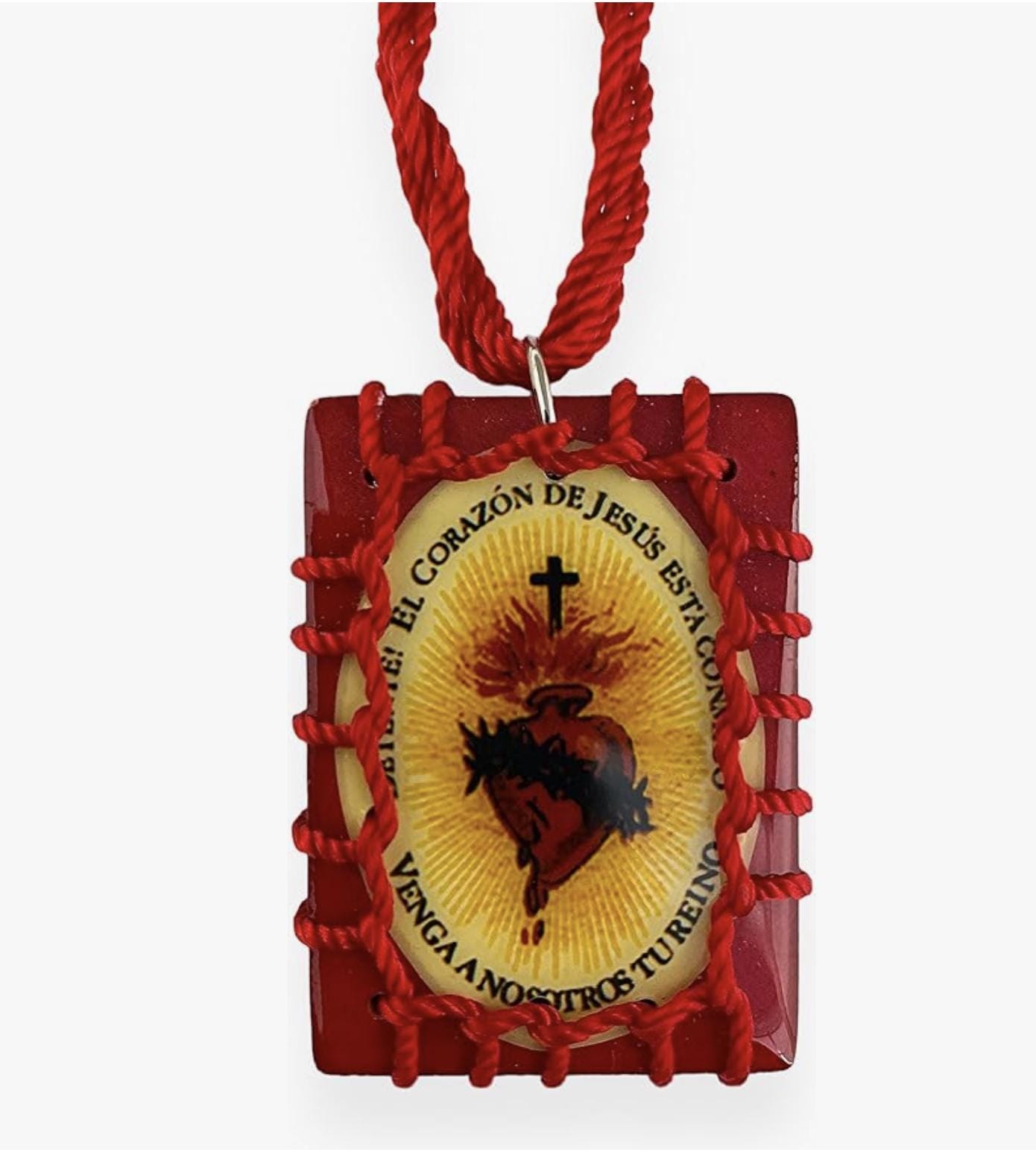 Sacred Heart of Jesus Dentente Wooden Scapular Necklace Religious Catholic Unisex Gift Escapulario Collar Sagrado Corazon de Jesus Detente