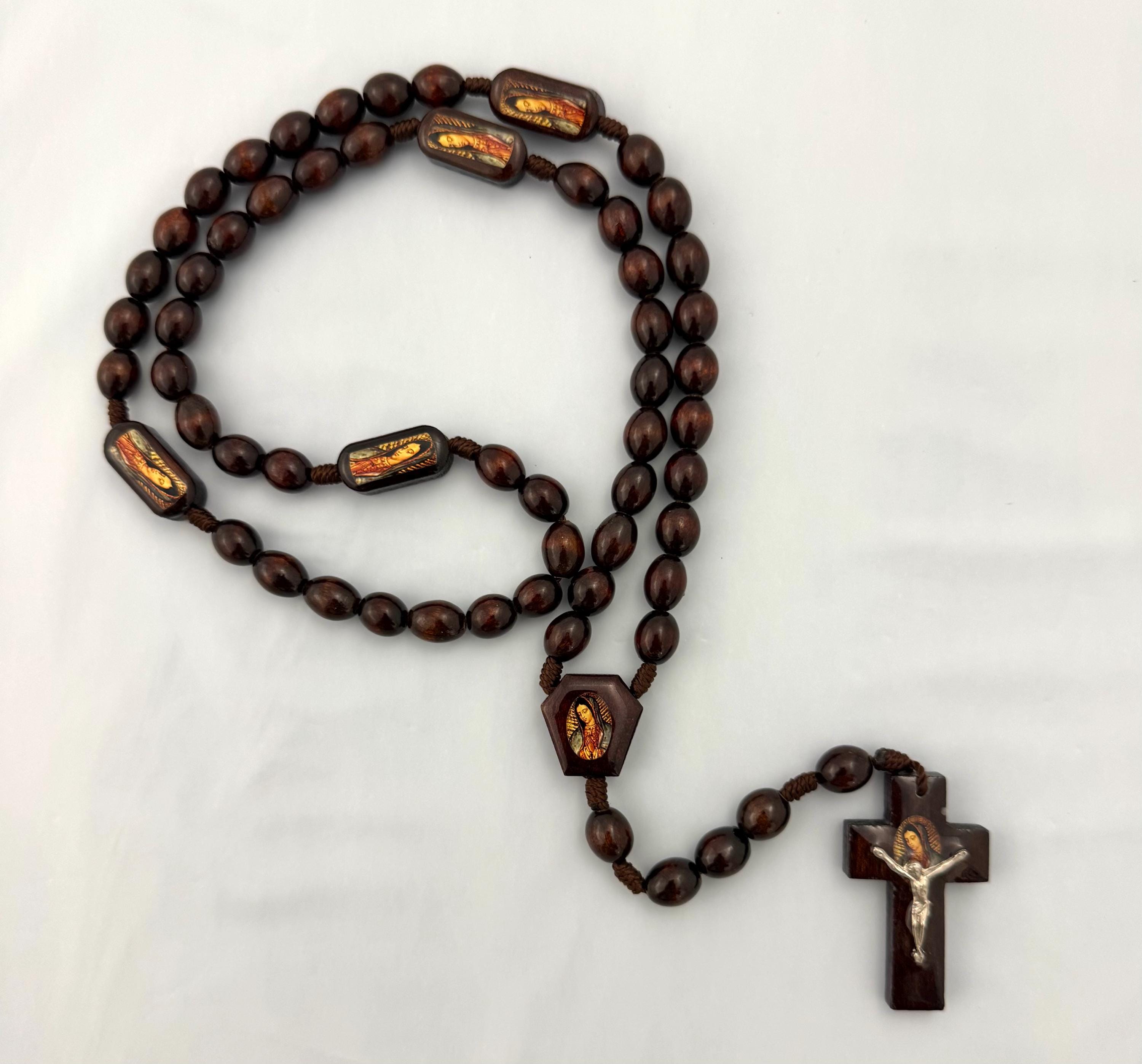 10 Rosari In Legno Naturale Con Crocifisso - Collana Da Preghiera Cattolica, Perline In Legno - Marrone Chiaro, Lunghezza 42 Cm