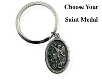 Choose Your Catholic Saint Medal Keychain St. Jude St. Michael St. Christopher Virgin Guadalupe Mary Atocha Jesus Divino Niño St. Benedict