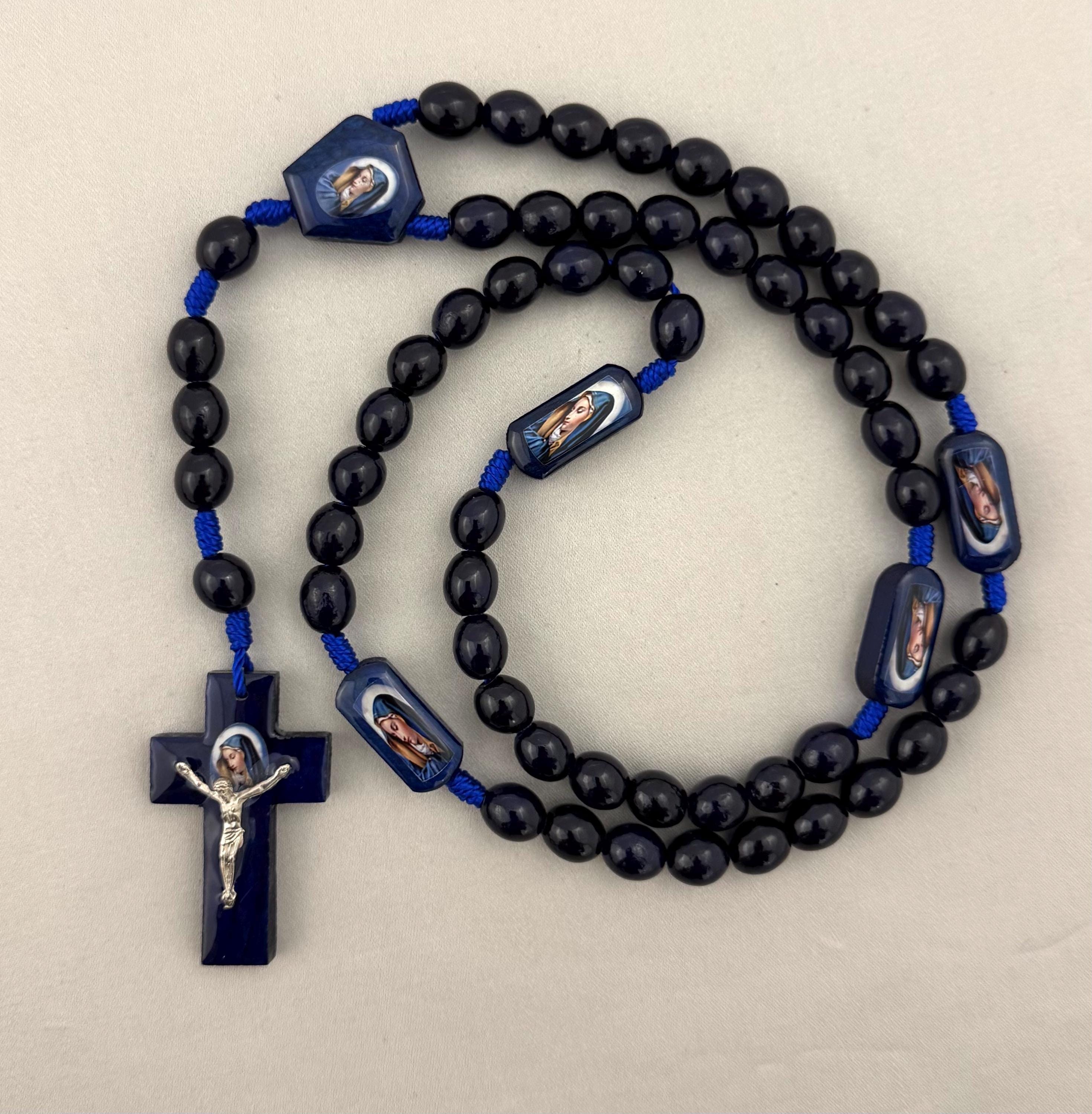 Our Lady of Sorrows Mater Dolorosa Virgin Mary Blue Wooden Rosary ...