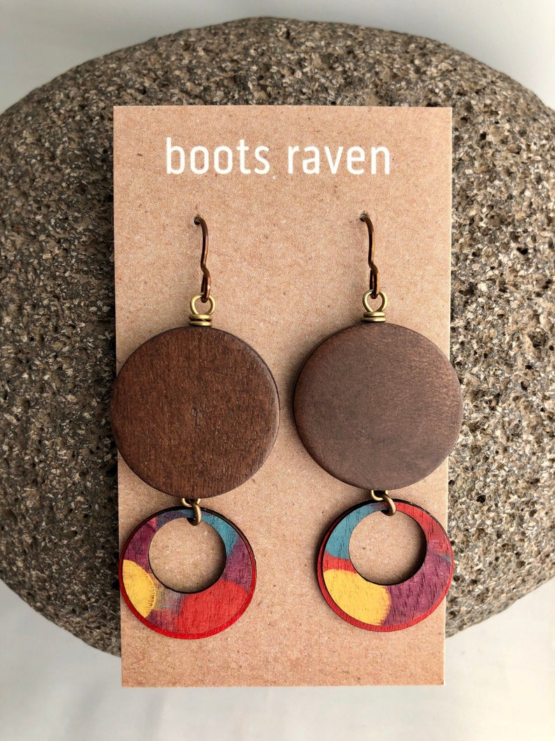 Birch Wood Earrings Hand Painted Sustainable Wood Lightweight Earrings Art Jewelry Acrylic Art Gifts for Her Joy
