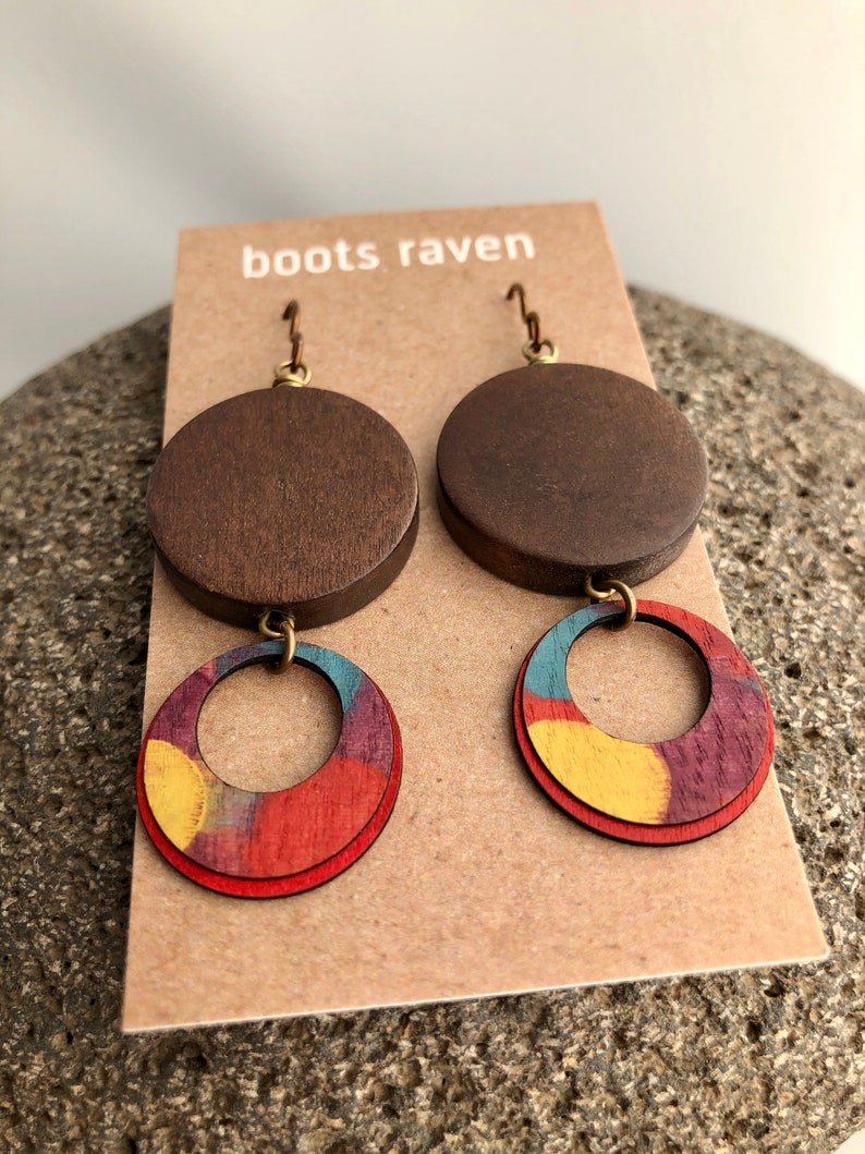 Birch Wood Earrings Hand Painted Sustainable Wood Lightweight Earrings Art Jewelry Acrylic Art Gifts for Her Joy