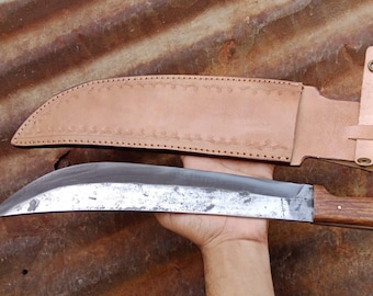 Ręcznie kuty nóż maczetowy Bushcraft – ostrze ze stali wysokowęglowej – narzędzie do prac na świeżym powietrzu z pełnym trzpieniem