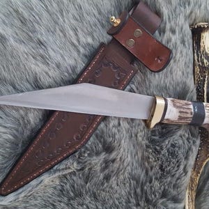 Handmade Viking Seax Knife: Carbon Steel Blade, Stag Antler Handle