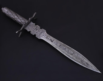 Coltello con pugnali in acciaio damasco realizzati a mano in stile fantasy