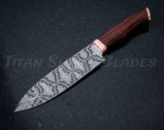 Cuchillo de chef de Damasco con mosaico forjado a mano