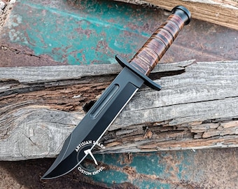 Handmade  High Carbon Steel Kabar Bowie Knife with Leather Sheath