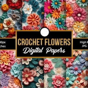 Paquete de 8 patrones de flores de crochet, patrones de ramos de flores de crochet, flores de boda, Blossom Thirteen, patrón de tulipán, patrón de girasol