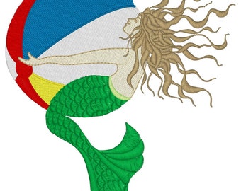 Mermaid with Beach Ball Embroidery Machine Design