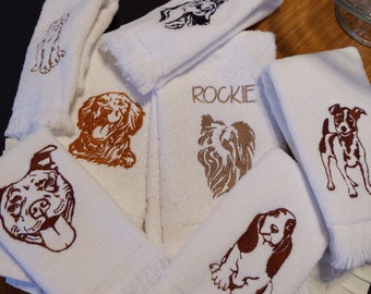 Dog Silhouette Embroidered Tea Towel