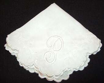 White Embroidered and Monogrammed Handkerchief