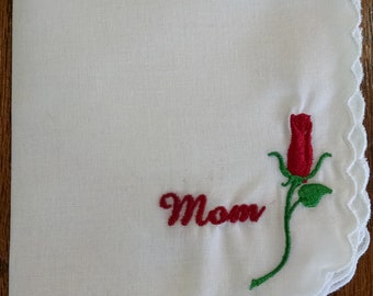 Red Rose Mom Embroidered Handkerchief