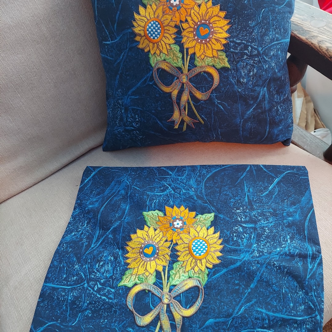 Pair of Sunflower Embroidered Pillow Shams Etsy