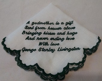 Embroidered Handkerchief to Godmother