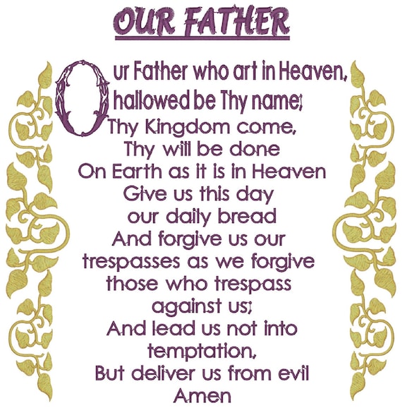 Our Father Prayer (catholic) Embroidery Machine Design - Etsy