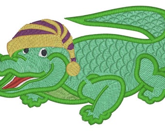 Christmas and Mardi Gras Alligator Machine Embroidery Design