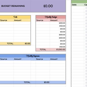 May include: A 2026 budget planning template with sections for income, debts, monthly budget, and expenses. The template includes a section for monthly notes and goals, and a transactions table. The remaining budget is &pound;0.00.