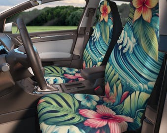 Hawaiian Car Seat Covers, Tropical Floral Vehicle Accessories, Summer Beach Theme, Auto Decor, Car Interior Protection