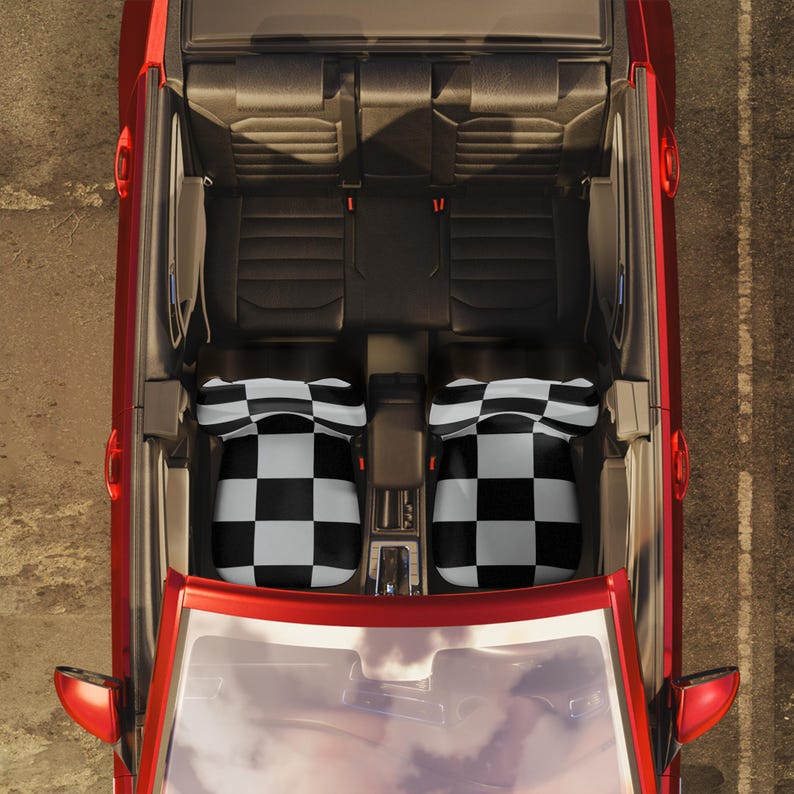 Checkered Car Seat Covers, Black and White Design for Auto Seats, Vehicle Accessories, Car Decor, Monochrome Pattern Protector, Gift for image 6
