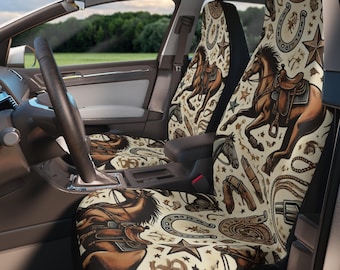 Western Horse Car Seat Covers, Cowboy Car Accessories, Horse Lover Gift, Vehicle Protector, Rodeo Print Auto Seat Cover, Southwest Design