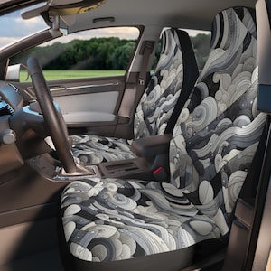 Gray Blue Abstract Car Seat Covers, Vehicle Accessories, Auto Interior Decor, Automotive Gifts, Customized Car Decor, Modern Car Accessories
