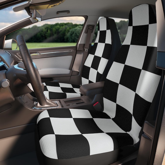 Checkered Car Seat Covers, Black and White Design for Auto Seats, Vehicle Accessories, Car Decor, Monochrome Pattern Protector, Gift for