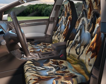 Horse Car Seat Covers, Equestrian Vehicle Accessories, Wild Horse Print Auto Interior Decor, Mustang Lover Gift, Horseback Riding Decor, Car